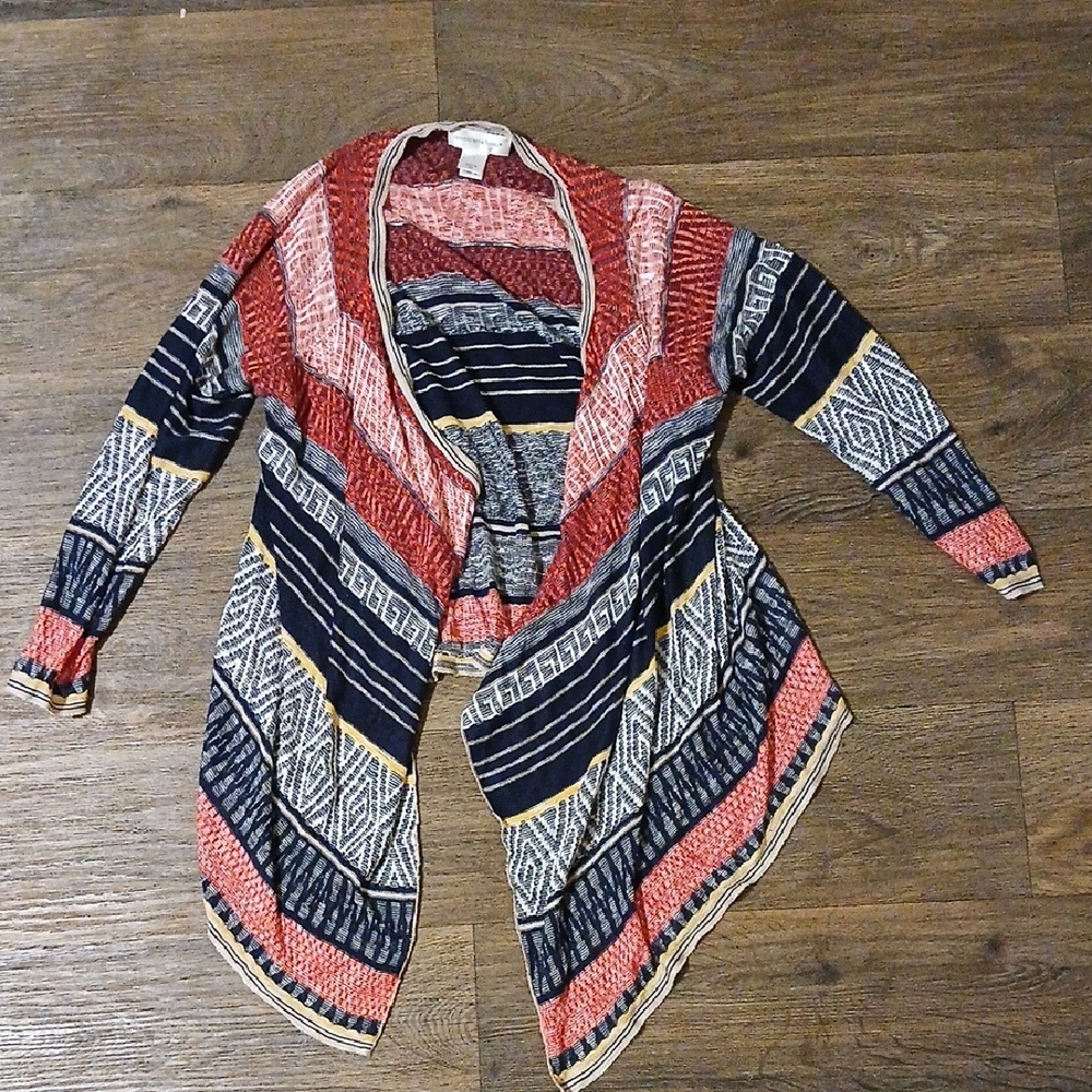 Christopher & Banks Draped Cardigan Aztec Print Open Front Knit.
